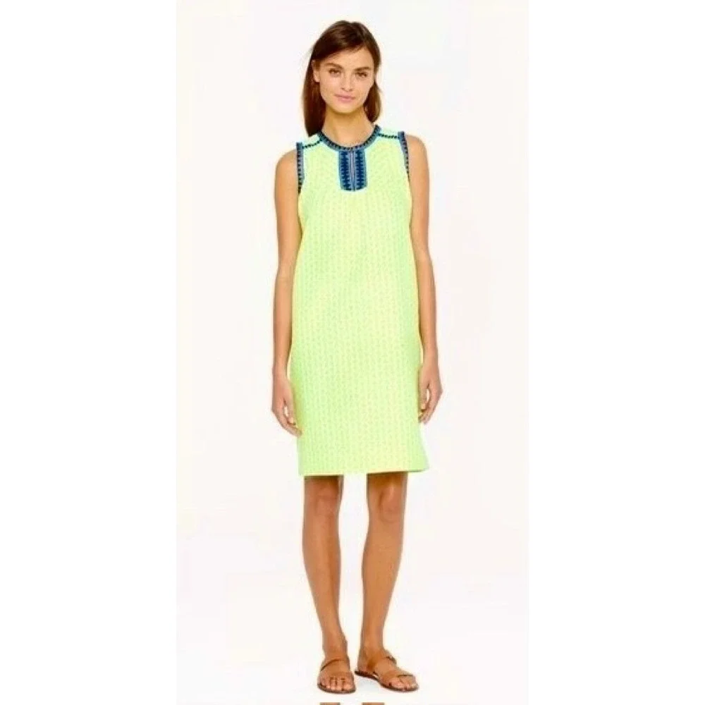 J. Crew Neon Yellow Shift Dress with Navy Trim
